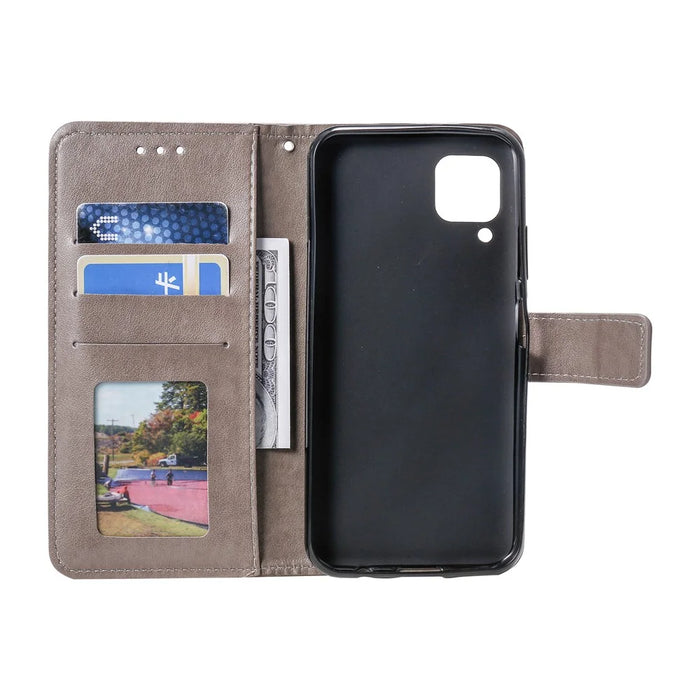 Imprint Flower Leather Shell Cover for Samsung Galaxy A42 5G - Grey - 6