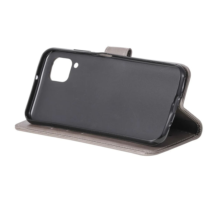 Imprint Flower Leather Shell Cover for Samsung Galaxy A42 5G - Grey - 7