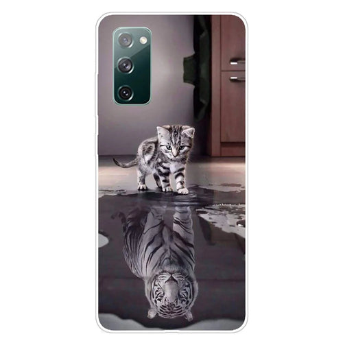 Pattern Printing Soft TPU Cell Phone Cover for Samsung Galaxy S20 FE 4G/FE 5G/S20 Lite/S20 FE 2022 - Cat and Tiger Reflection - 1
