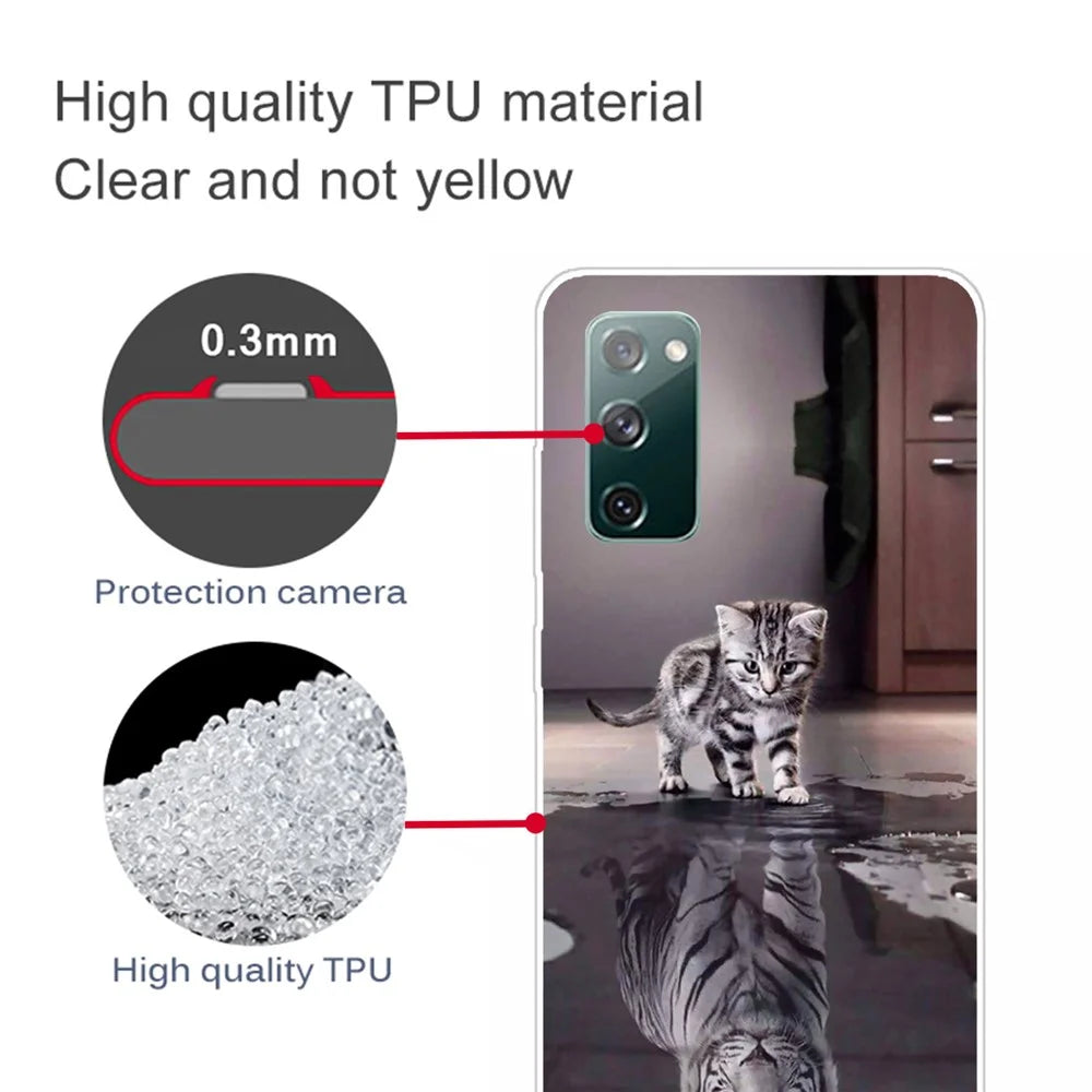 Pattern Printing Soft TPU Cell Phone Cover for Samsung Galaxy S20 FE 4G/FE 5G/S20 Lite/S20 FE 2022 - Cat and Tiger Reflection - 3