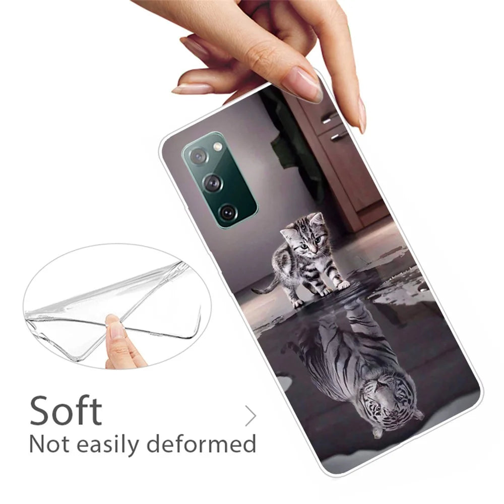 Pattern Printing Soft TPU Cell Phone Cover for Samsung Galaxy S20 FE 4G/FE 5G/S20 Lite/S20 FE 2022 - Cat and Tiger Reflection - 4