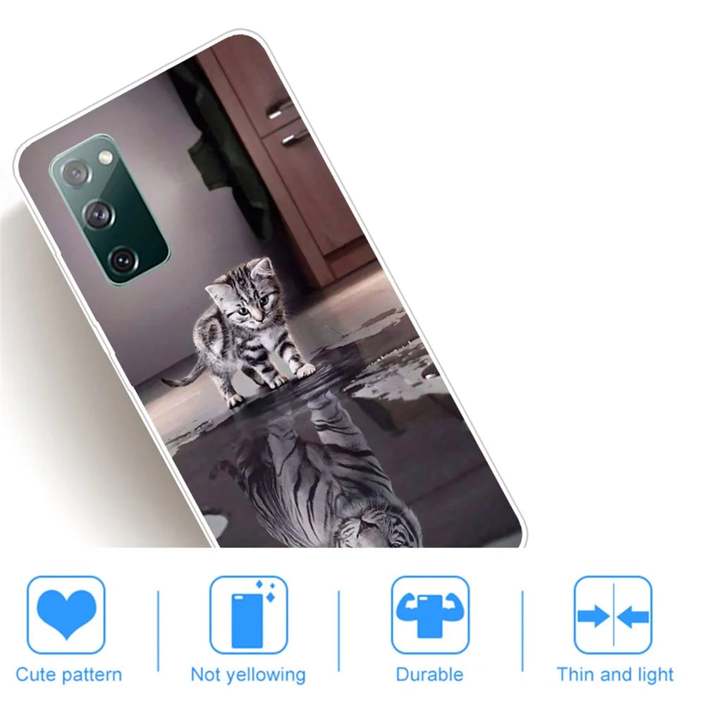 Pattern Printing Soft TPU Cell Phone Cover for Samsung Galaxy S20 FE 4G/FE 5G/S20 Lite/S20 FE 2022 - Cat and Tiger Reflection - 5