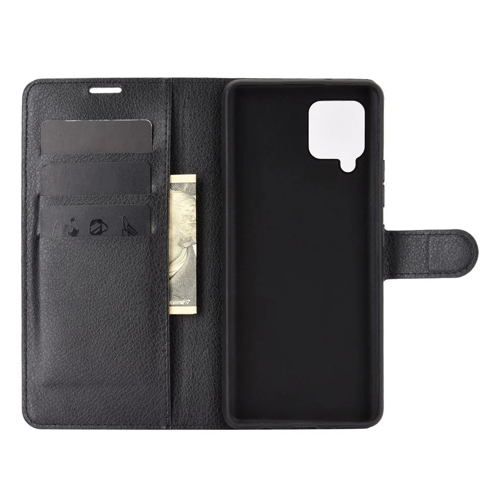 Litchi Texture Wallet Stand Leather Shell Protective Cover for Samsung Galaxy A42 5G - Black - 2