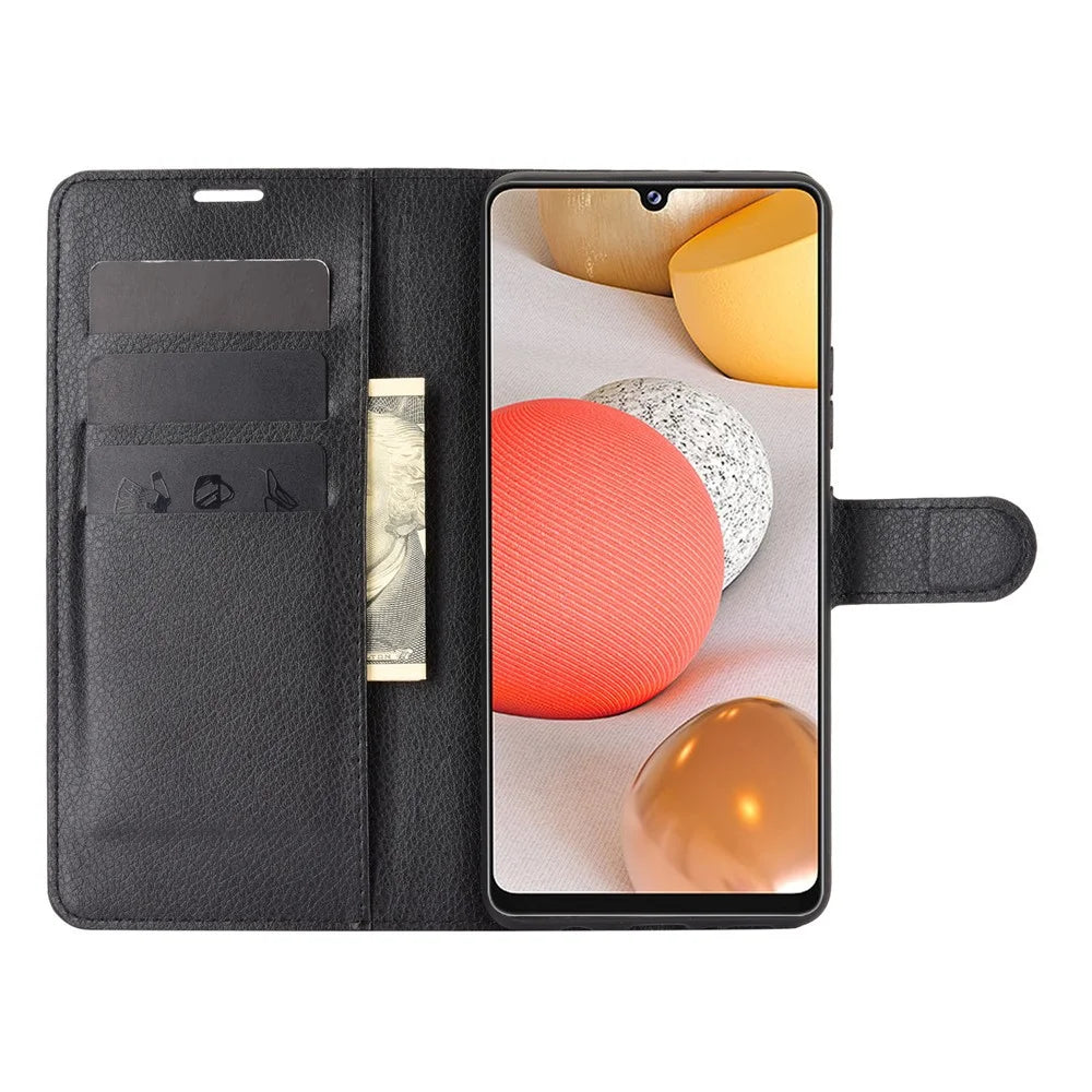 Litchi Texture Wallet Stand Leather Shell Protective Cover for Samsung Galaxy A42 5G - Black - 3