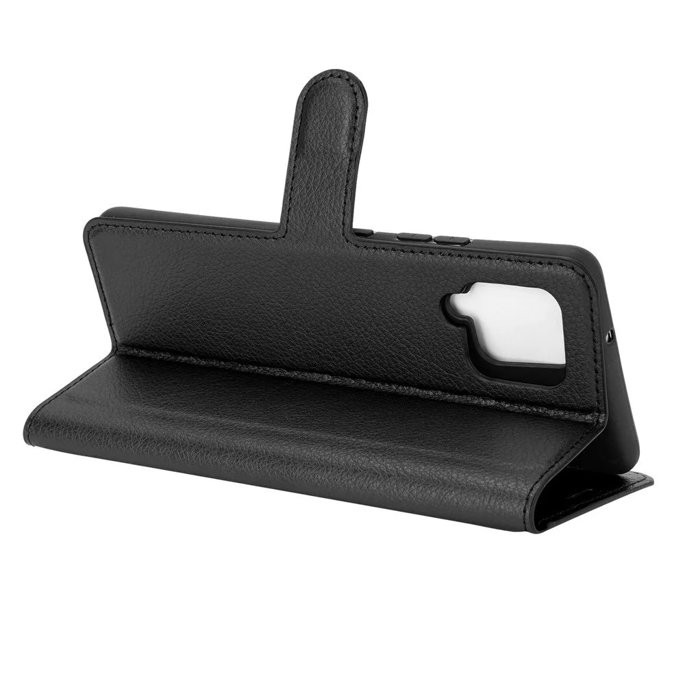 Litchi Texture Wallet Stand Leather Shell Protective Cover for Samsung Galaxy A42 5G - Black - 4