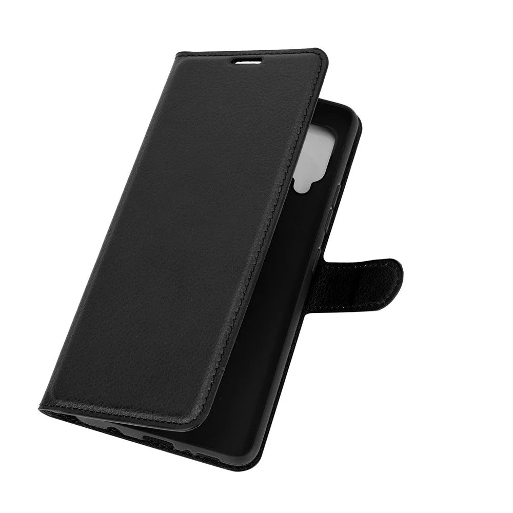 Litchi Texture Wallet Stand Leather Shell Protective Cover for Samsung Galaxy A42 5G - Black - 6