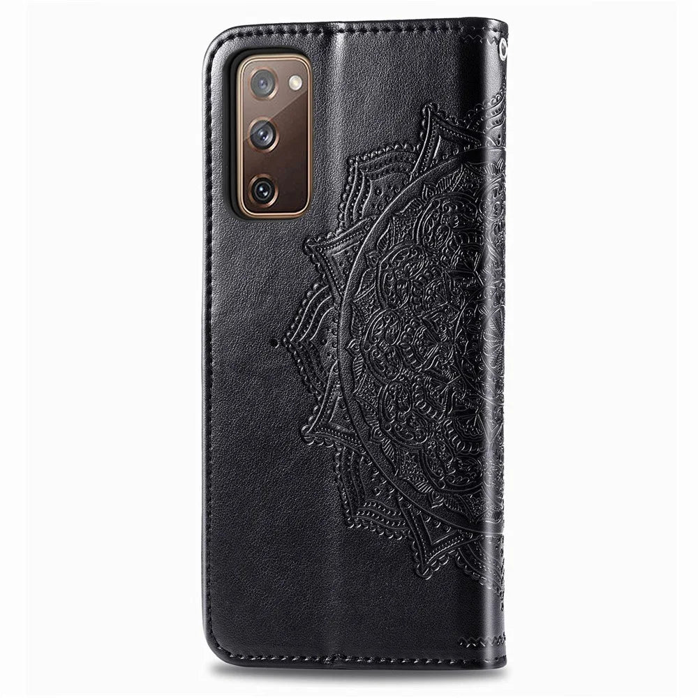 Embossed Mandala Flower Wallet Leather Shell for Samsung Galaxy S20 FE 4G/FE 5G/S20 Lite/S20 FE 2022 - Black - 2