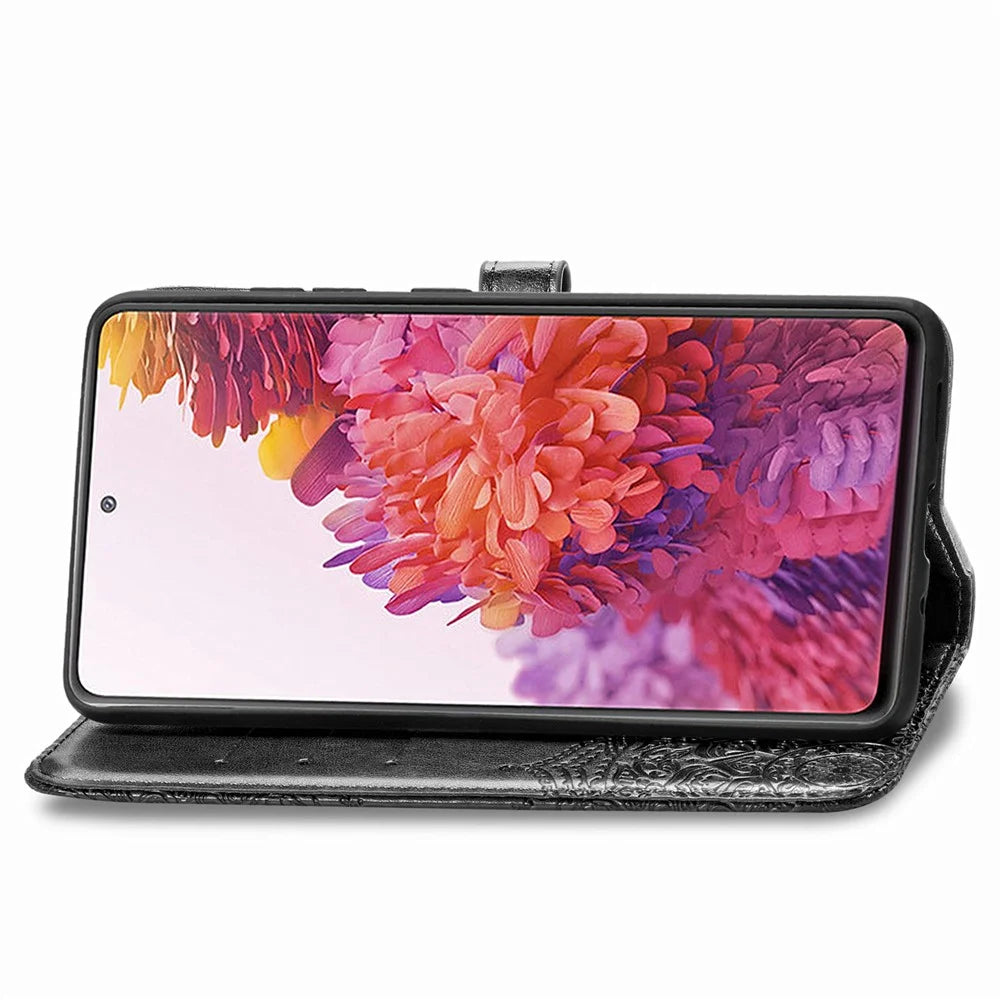 Embossed Mandala Flower Wallet Leather Shell for Samsung Galaxy S20 FE 4G/FE 5G/S20 Lite/S20 FE 2022 - Black - 4