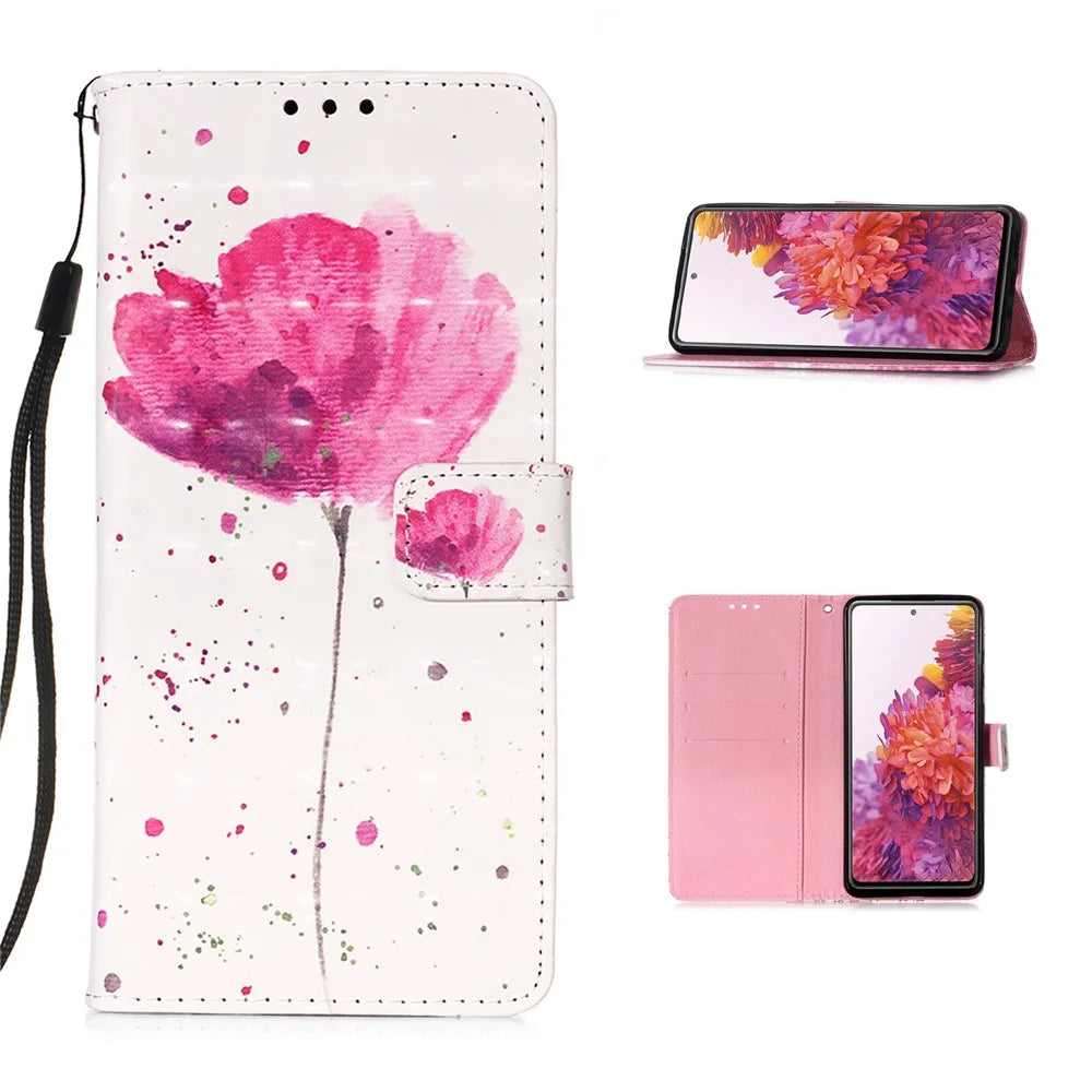 Pattern Printing Wallet Stand Leather Phone Casing with Strap for Samsung Galaxy S20 FE 4G / FE 5G / S20 Lite / S20 FE 2022 - Flower - 1