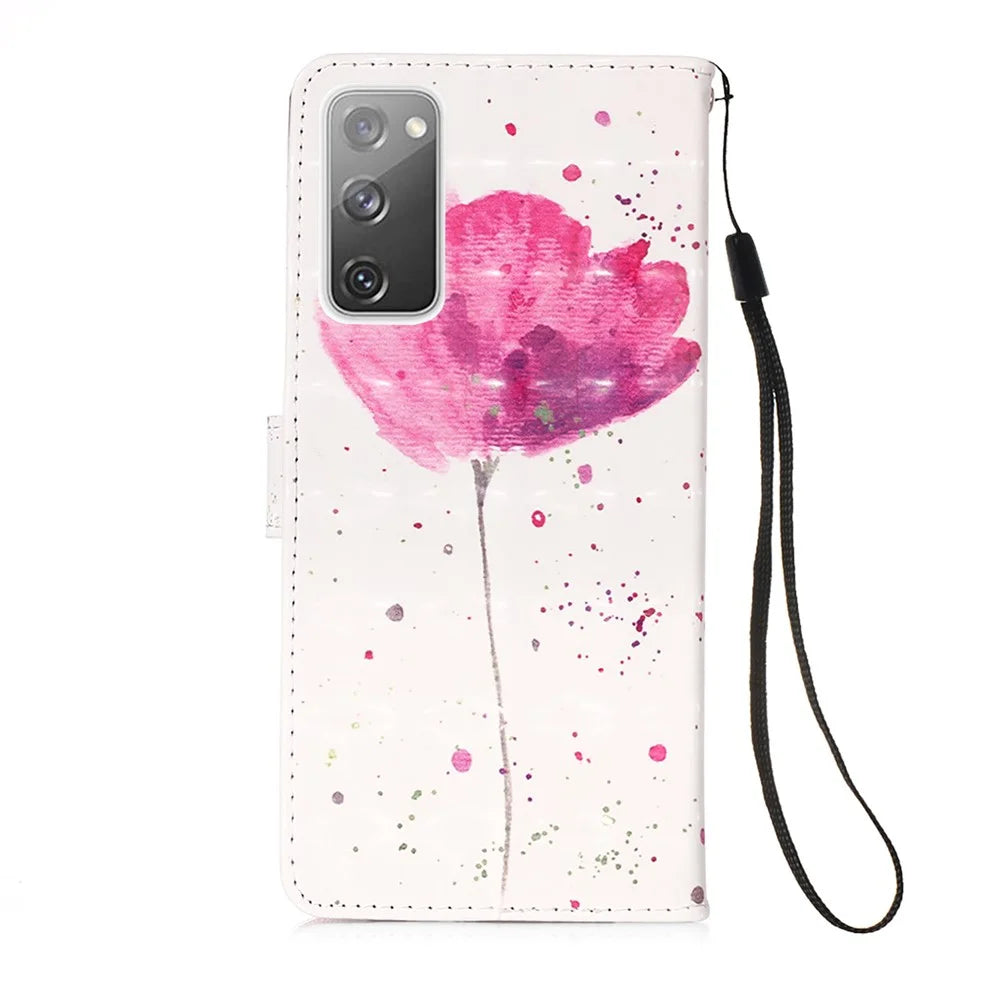 Pattern Printing Wallet Stand Leather Phone Casing with Strap for Samsung Galaxy S20 FE 4G / FE 5G / S20 Lite / S20 FE 2022 - Flower - 3