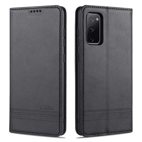 AZNS Auto-absorbed Leather Wallet Case for Samsung Galaxy S20 FE 4G/FE 5G/S20 Lite/S20 FE 2022 - Black - 1