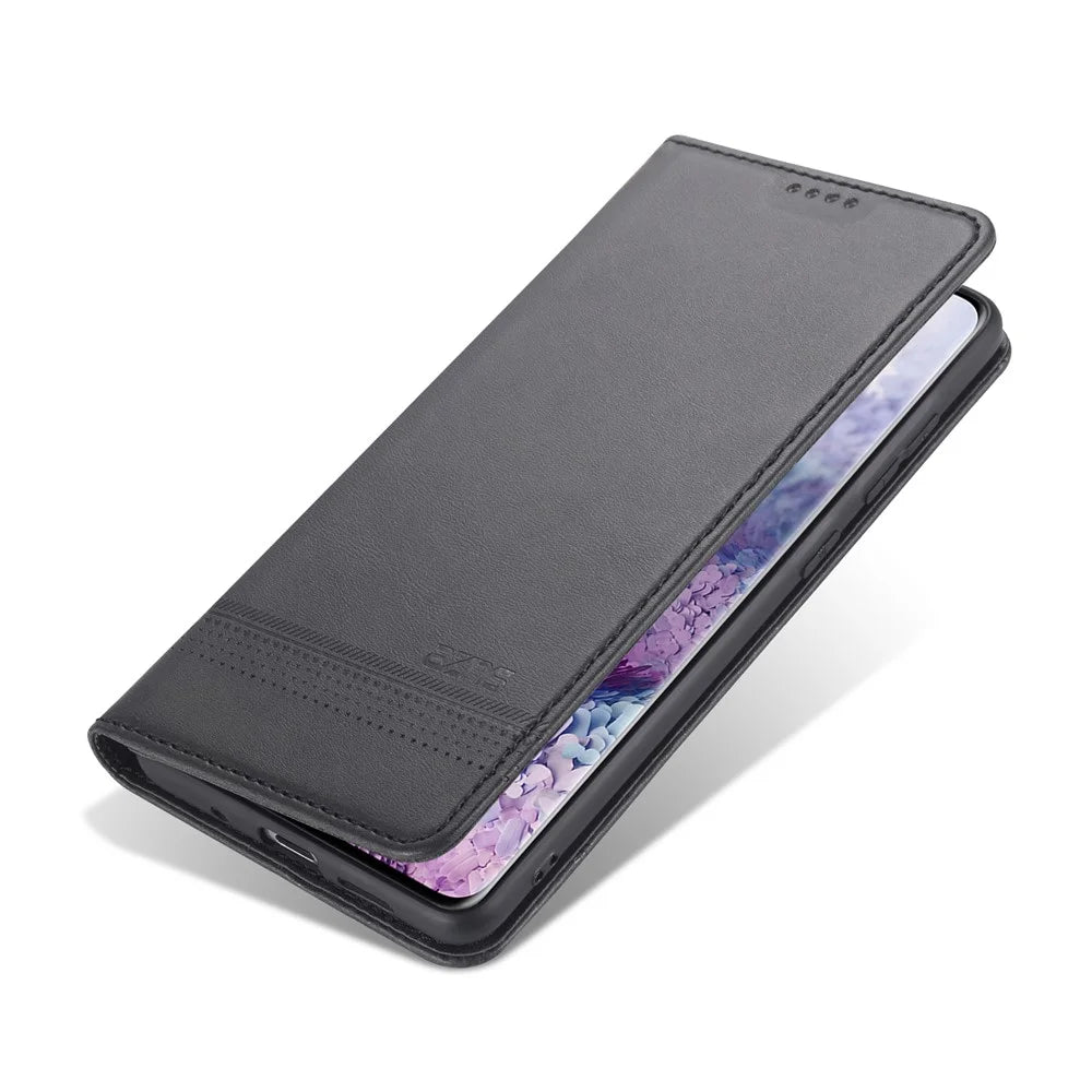 AZNS Auto-absorbed Leather Wallet Case for Samsung Galaxy S20 FE 4G/FE 5G/S20 Lite/S20 FE 2022 - Black - 4