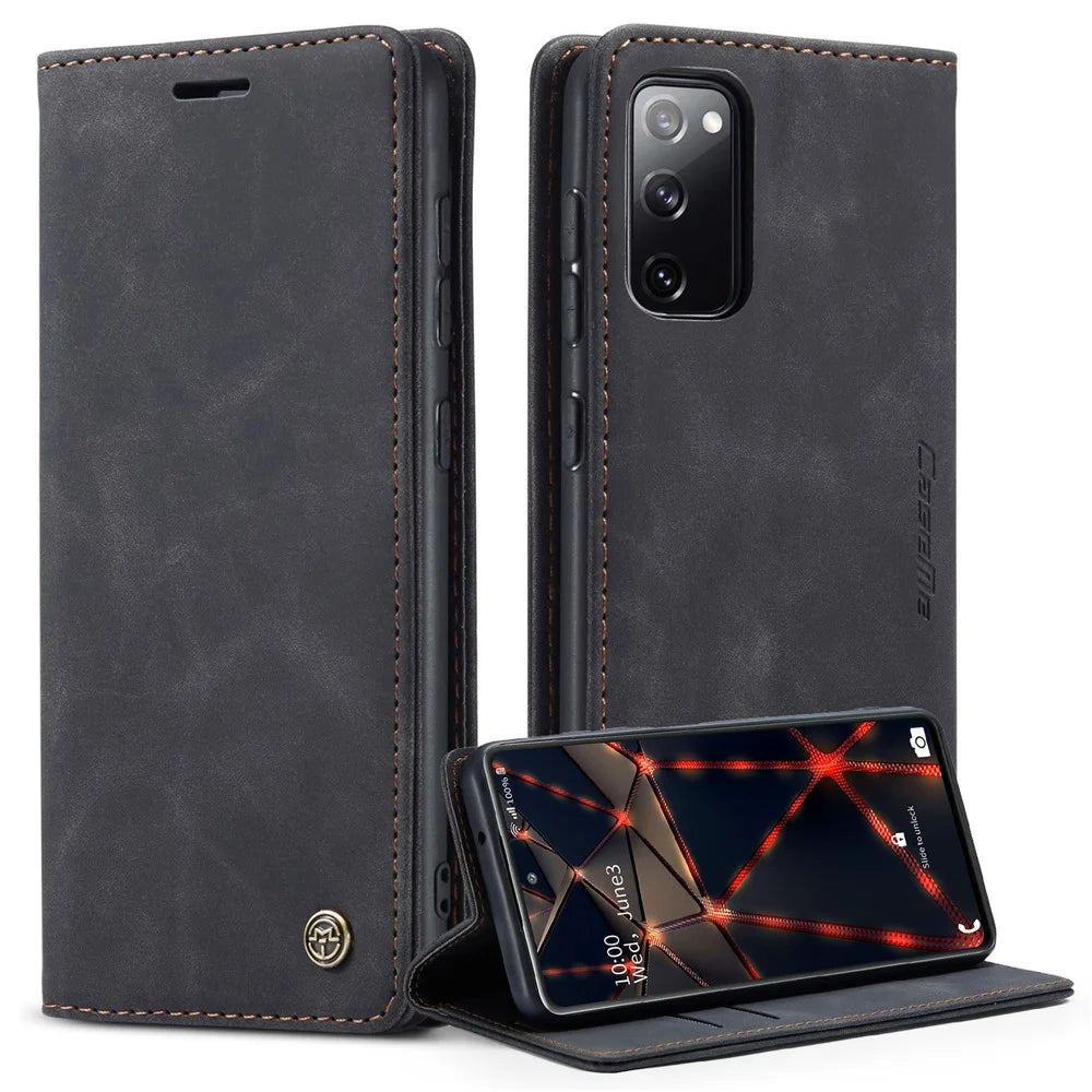 CASEME 013 Series Phone Cover for Samsung Galaxy S20 FE 4G / FE 5G / S20 Lite / S20 FE 2022 Auto-Absorbed Leather Stand Wallet Case - Black - 1