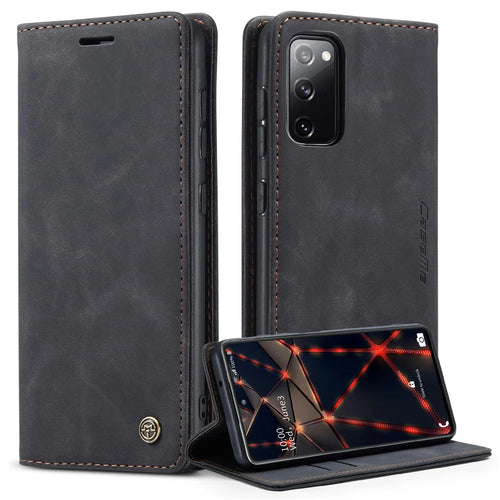 CASEME 013 Series Phone Cover for Samsung Galaxy S20 FE 4G / FE 5G / S20 Lite / S20 FE 2022 Auto-Absorbed Leather Stand Wallet Case - Black - 1