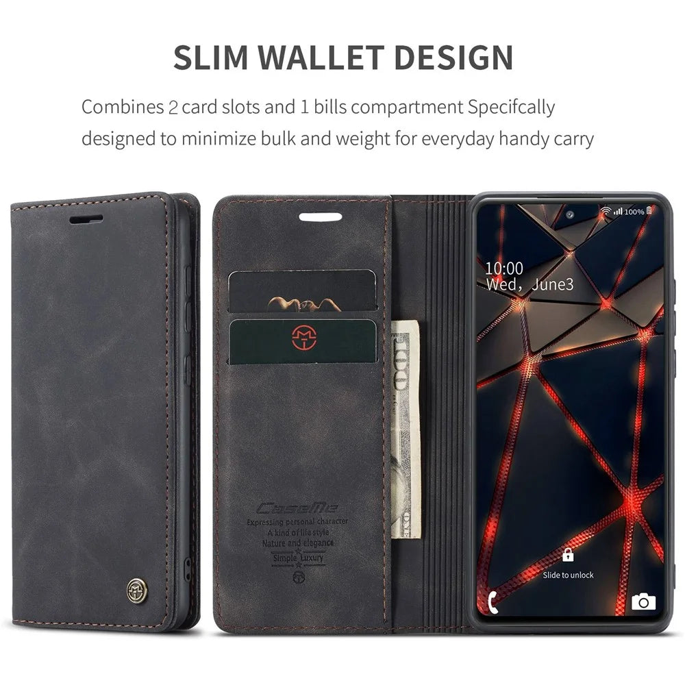 CASEME 013 Series Phone Cover for Samsung Galaxy S20 FE 4G / FE 5G / S20 Lite / S20 FE 2022 Auto-Absorbed Leather Stand Wallet Case - Black - 4