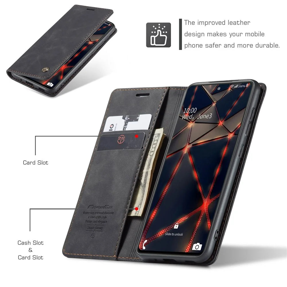 CASEME 013 Series Phone Cover for Samsung Galaxy S20 FE 4G / FE 5G / S20 Lite / S20 FE 2022 Auto-Absorbed Leather Stand Wallet Case - Black - 5
