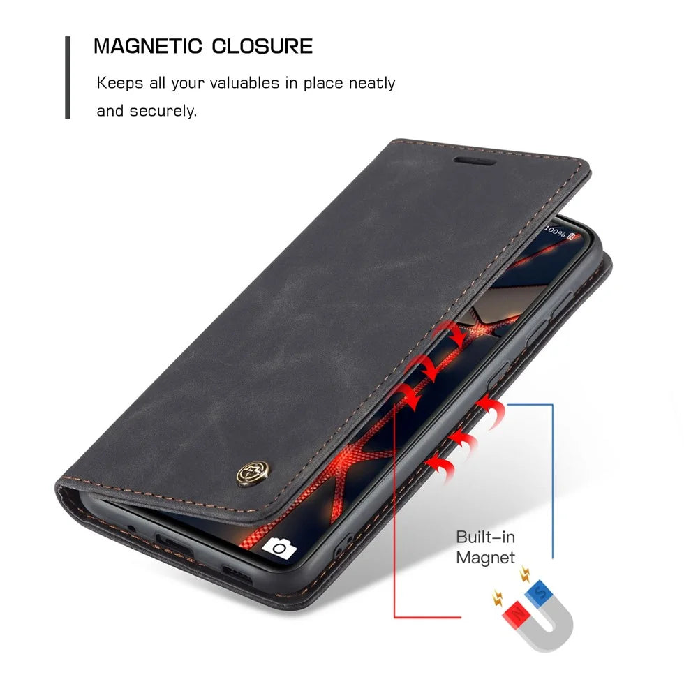 CASEME 013 Series Phone Cover for Samsung Galaxy S20 FE 4G / FE 5G / S20 Lite / S20 FE 2022 Auto-Absorbed Leather Stand Wallet Case - Black - 6