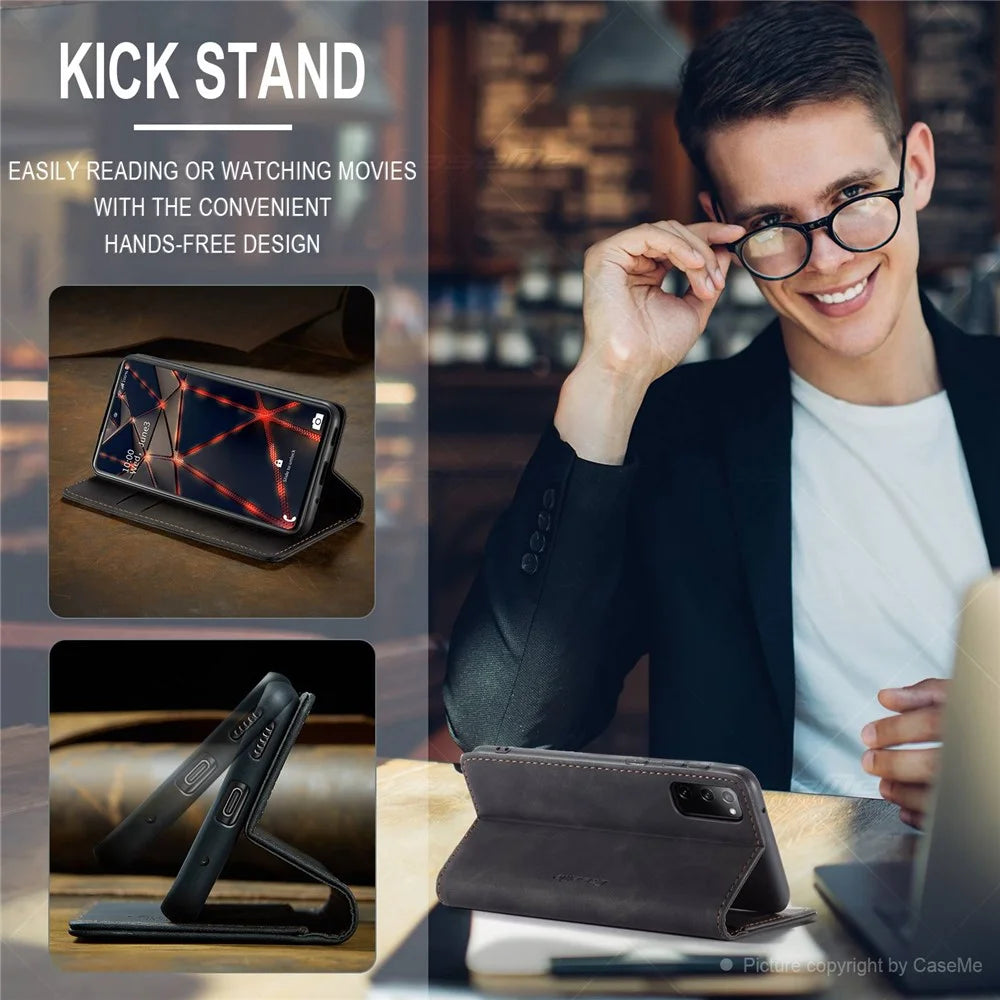 CASEME 013 Series Phone Cover for Samsung Galaxy S20 FE 4G / FE 5G / S20 Lite / S20 FE 2022 Auto-Absorbed Leather Stand Wallet Case - Black - 7
