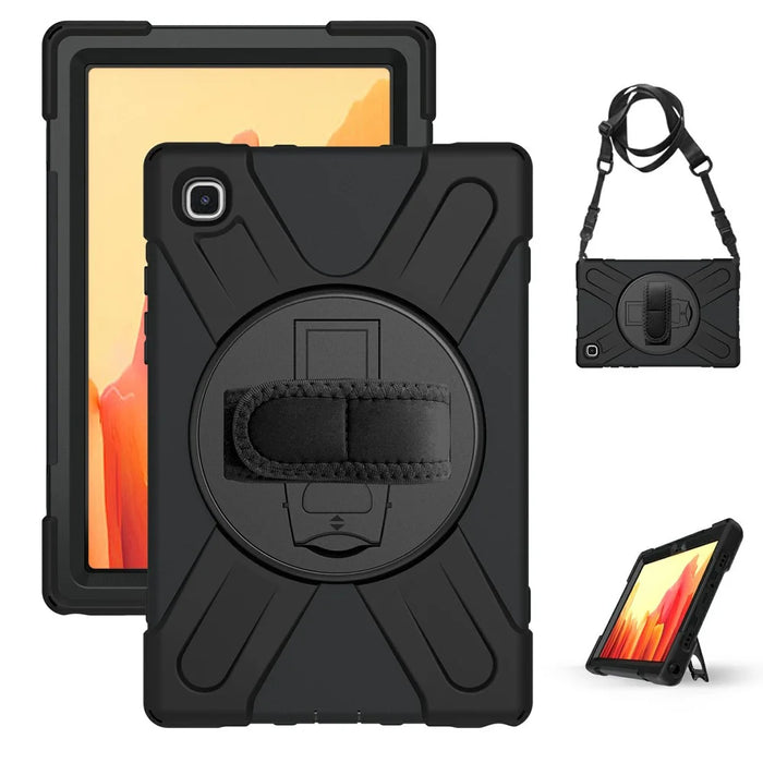 360° Swivel PC + Silicone Combo Kickstand Shell with Shoulder Strap for Samsung Galaxy Tab A7 10.4 (2020) / (2022) - Black - 1