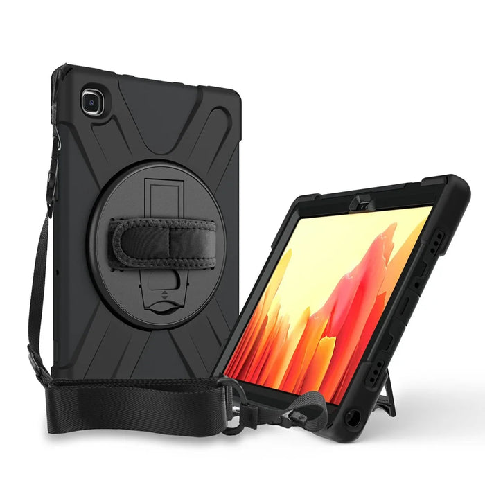 360° Swivel PC + Silicone Combo Kickstand Shell with Shoulder Strap for Samsung Galaxy Tab A7 10.4 (2020) / (2022) - Black - 2