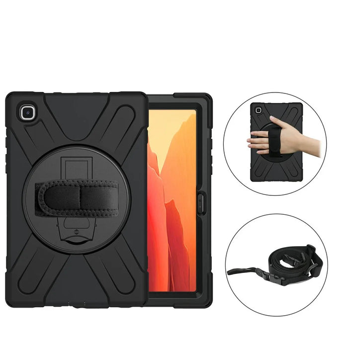 360° Swivel PC + Silicone Combo Kickstand Shell with Shoulder Strap for Samsung Galaxy Tab A7 10.4 (2020) / (2022) - Black - 3
