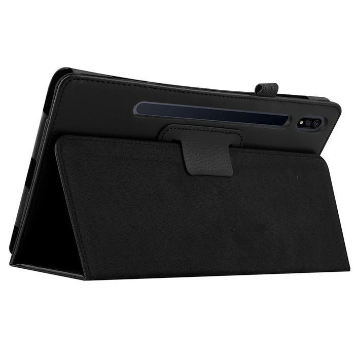 Litchi Skin Leather Stand Case for Samsung Galaxy Tab S7 T870 / T875 / S8 - Black - 7