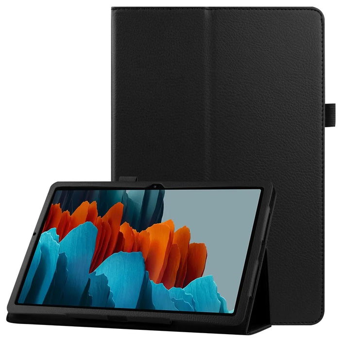 Litchi Skin Leather Stand Shell Case for Samsung Galaxy Tab S7+ / S8+ - Black - 1