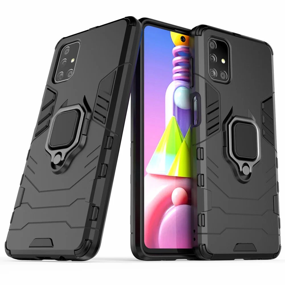 PC TPU Hybrid Case for Samsung Galaxy M51 Cool Guard Ring Holder Kickstand Cover - Black - 2