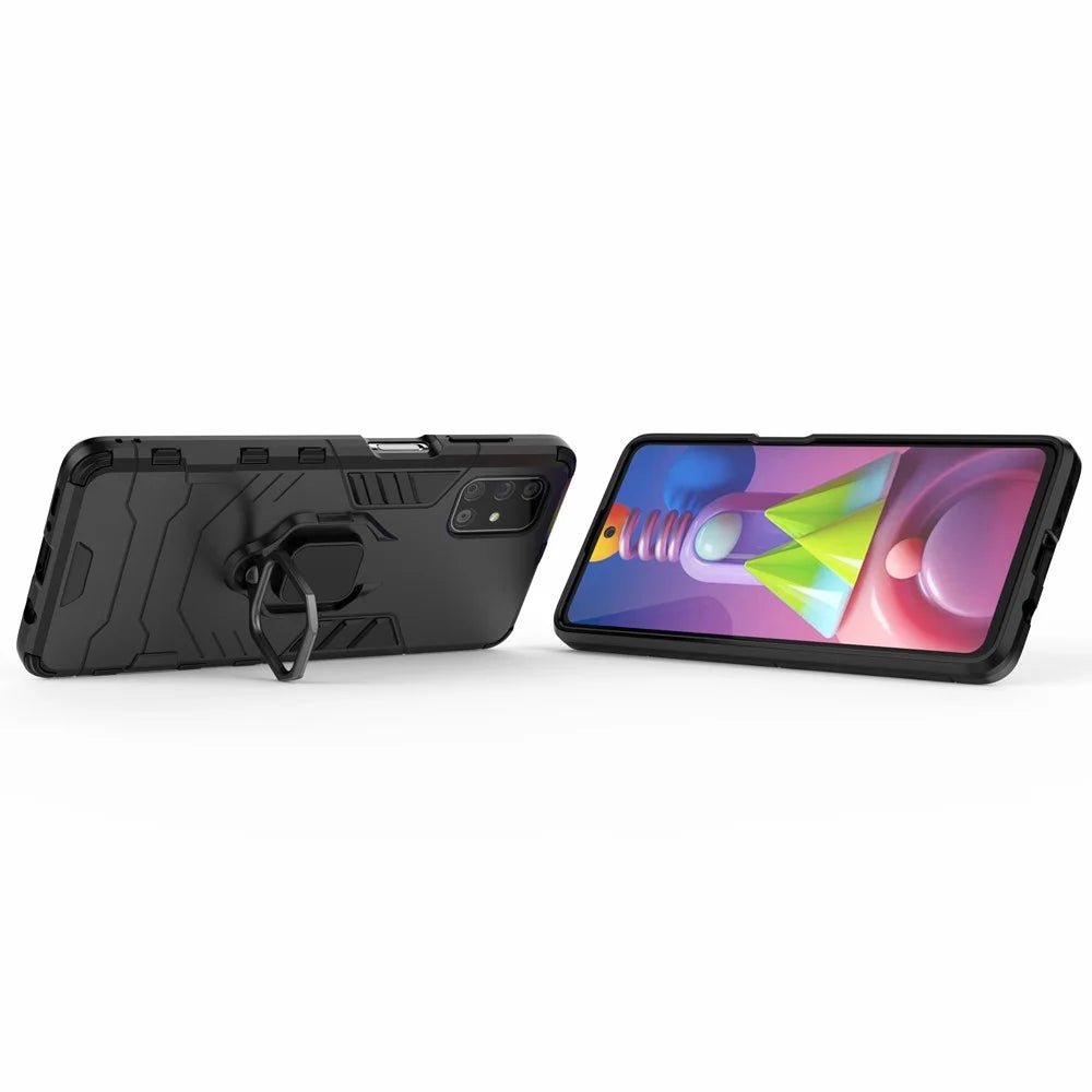 PC TPU Hybrid Case for Samsung Galaxy M51 Cool Guard Ring Holder Kickstand Cover - Black - 4