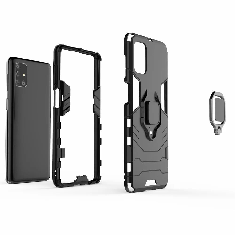 PC TPU Hybrid Case for Samsung Galaxy M51 Cool Guard Ring Holder Kickstand Cover - Black - 5
