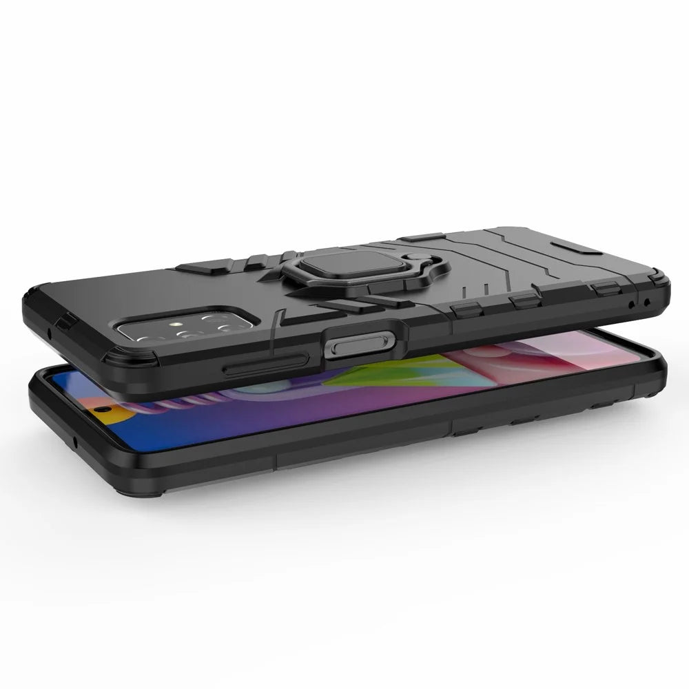 PC TPU Hybrid Case for Samsung Galaxy M51 Cool Guard Ring Holder Kickstand Cover - Black - 6