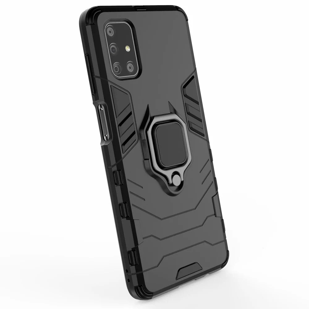 PC TPU Hybrid Case for Samsung Galaxy M51 Cool Guard Ring Holder Kickstand Cover - Black - 7