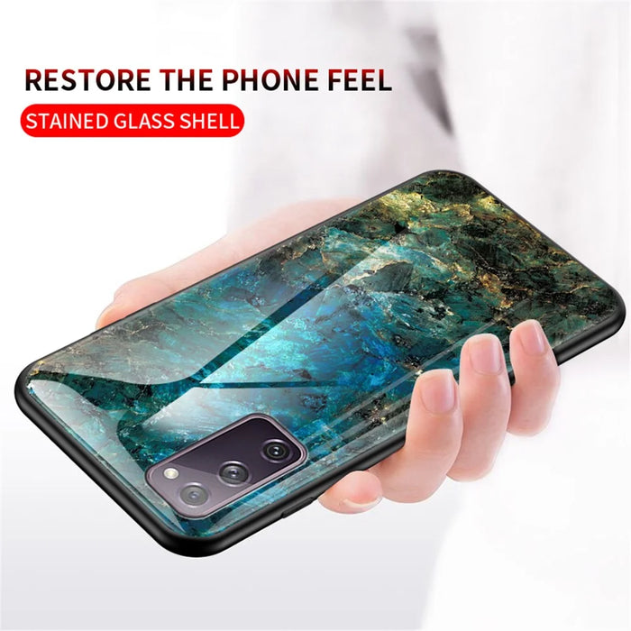 Marble Grain Pattern Tempered Glass PC + TPU Combo Case for Samsung Galaxy S20 FE 5G/Fan Edition 5G/S20 FE/Fan Edition/S20 Lite/S20 FE 2022 - Emerald - 2