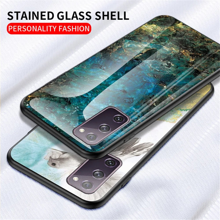 Marble Grain Pattern Tempered Glass PC + TPU Combo Case for Samsung Galaxy S20 FE 5G/Fan Edition 5G/S20 FE/Fan Edition/S20 Lite/S20 FE 2022 - Emerald - 5