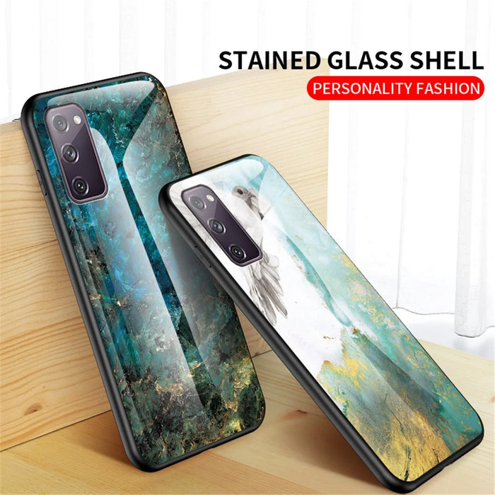 Marble Grain Pattern Tempered Glass PC + TPU Combo Case for Samsung Galaxy S20 FE 5G/Fan Edition 5G/S20 FE/Fan Edition/S20 Lite/S20 FE 2022 - Emerald - 6