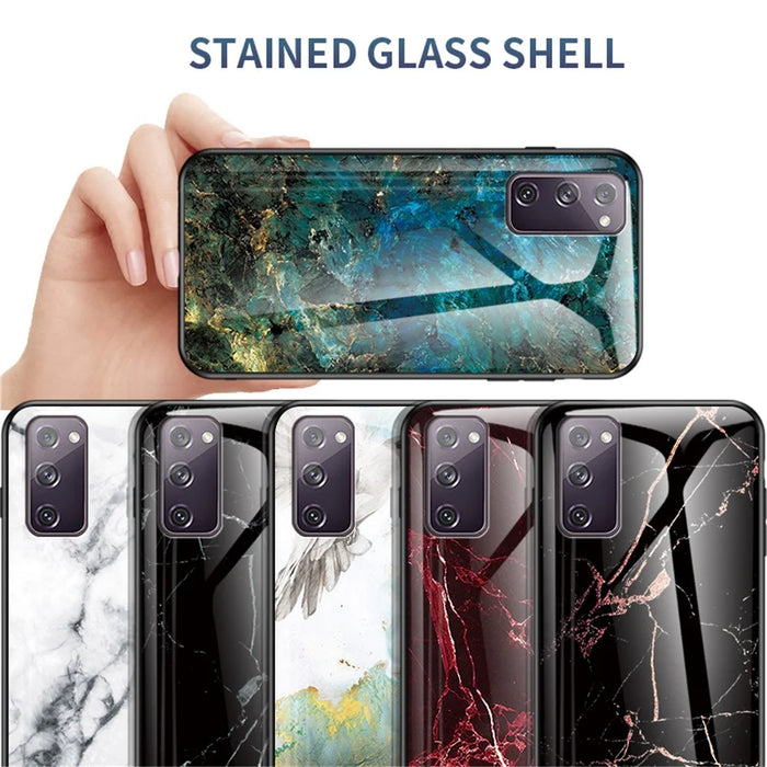 Marble Grain Pattern Tempered Glass PC + TPU Combo Case for Samsung Galaxy S20 FE 5G/Fan Edition 5G/S20 FE/Fan Edition/S20 Lite/S20 FE 2022 - Emerald - 7