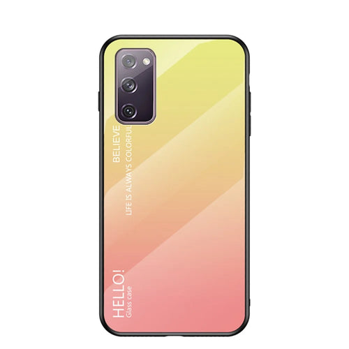 Gradient Color Tempered Glass + PC + TPU Combo Back Case for Samsung Galaxy S20 FE 5G/Fan Edition 5G/S20 FE/Fan Edition/S20 Lite/S20 FE 2022 - Yellow/Red - 1