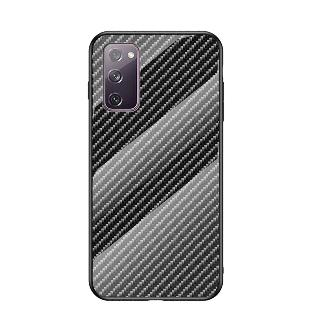 Carbon Fiber Texture Tempered Glass + PC + TPU Hybrid Case for Samsung Galaxy S20 FE 5G/Fan Edition 5G/S20 FE/Fan Edition/S20 Lite/S20 FE 2022 - Black - 1