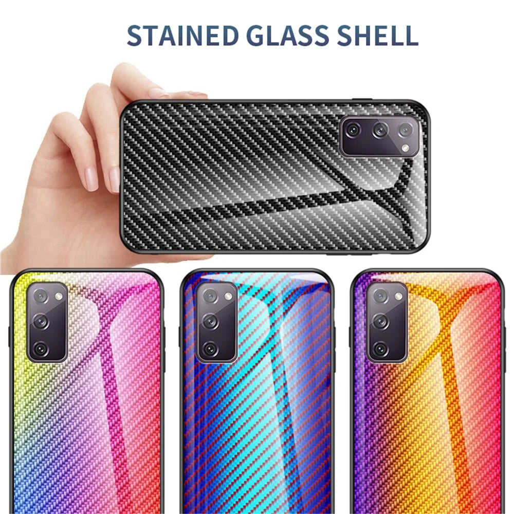 Carbon Fiber Texture Tempered Glass + PC + TPU Hybrid Case for Samsung Galaxy S20 FE 5G/Fan Edition 5G/S20 FE/Fan Edition/S20 Lite/S20 FE 2022 - Black - 5