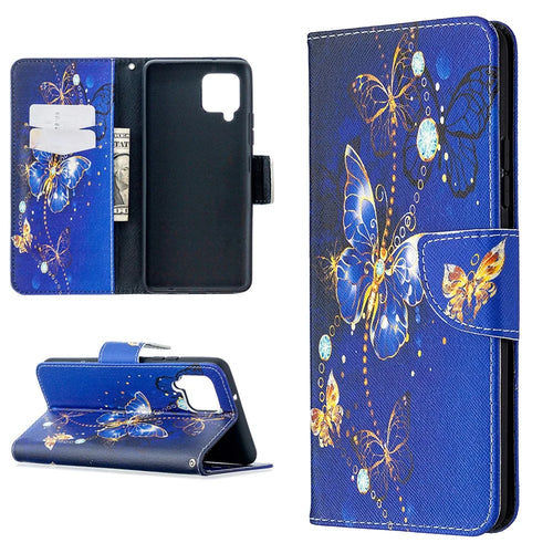 Pattern Printing Wallet Stand Flip Leather Phone Shell for Samsung Galaxy A42 5G - Crystal Butterflies - 1