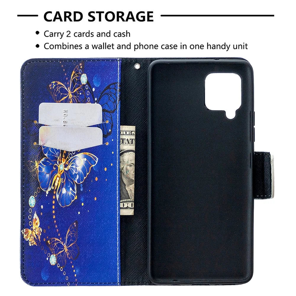 Pattern Printing Wallet Stand Flip Leather Phone Shell for Samsung Galaxy A42 5G - Crystal Butterflies - 3