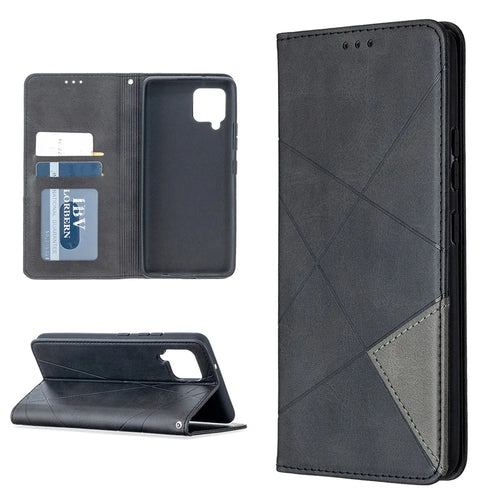 Geometric Pattern Leather Stand Case Card Holder Shell for Samsung Galaxy A42 5G - Black - 1