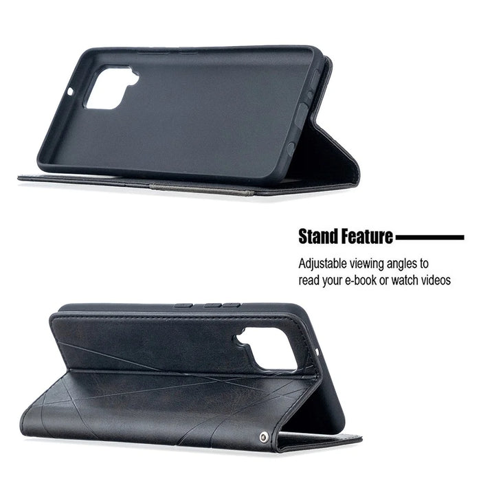 Geometric Pattern Leather Stand Case Card Holder Shell for Samsung Galaxy A42 5G - Black - 2