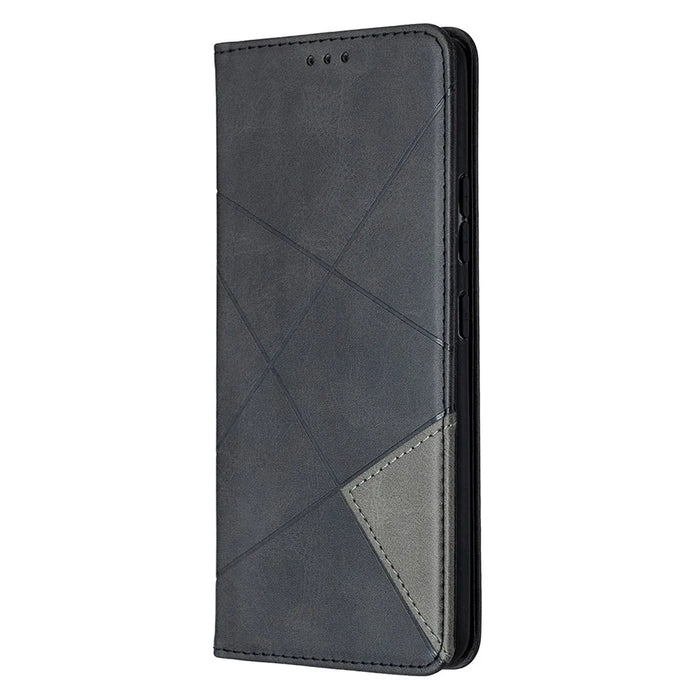 Geometric Pattern Leather Stand Case Card Holder Shell for Samsung Galaxy A42 5G - Black - 7