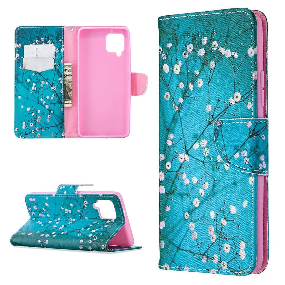 Pattern Printing Leather Wallet Protective Shell for Samsung Galaxy A42 5G - Flower Branches - 1
