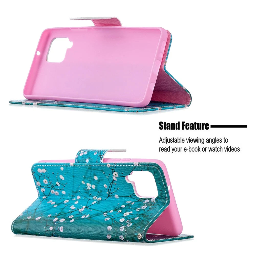 Pattern Printing Leather Wallet Protective Shell for Samsung Galaxy A42 5G - Flower Branches - 5