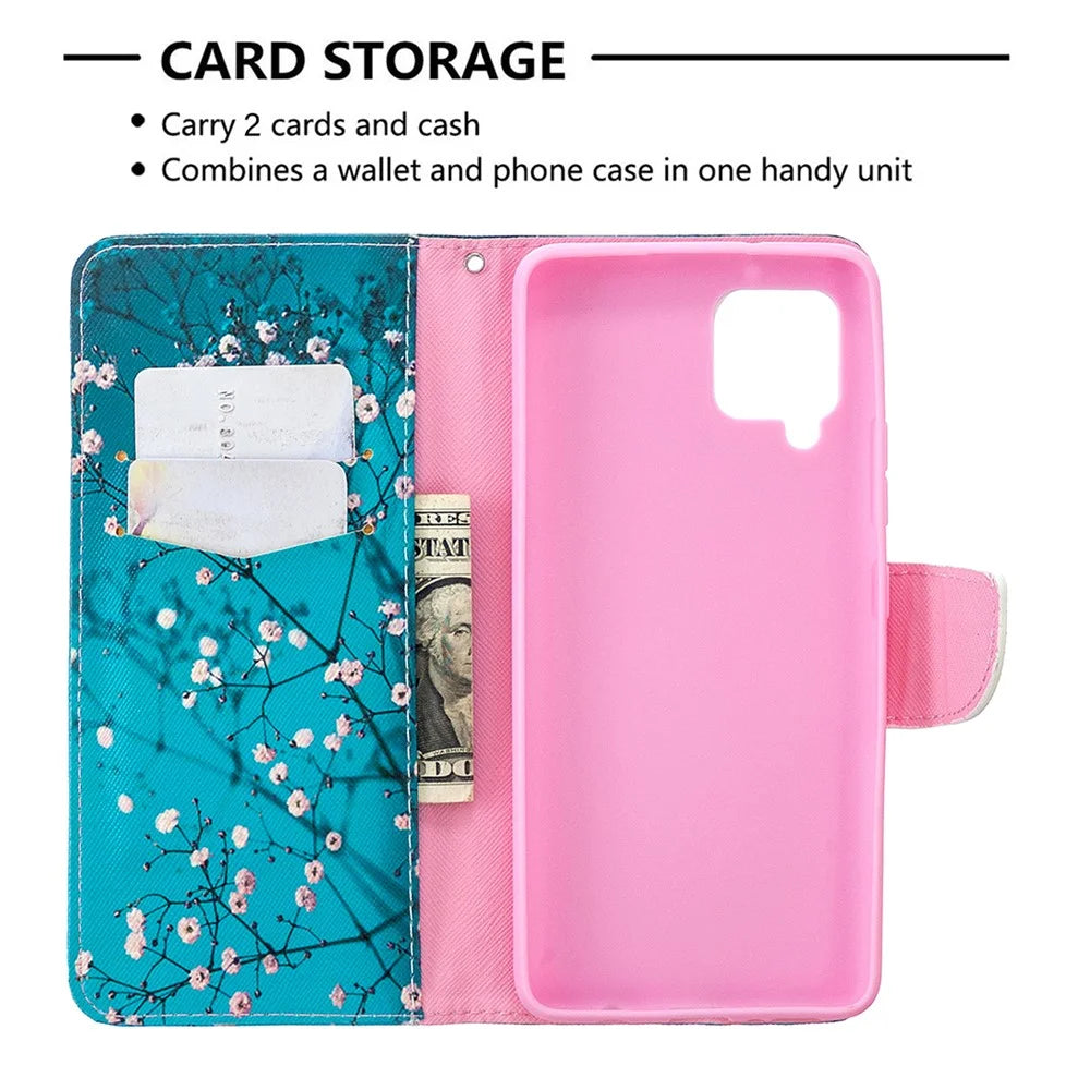Pattern Printing Leather Wallet Protective Shell for Samsung Galaxy A42 5G - Flower Branches - 6