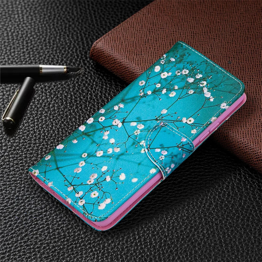 Pattern Printing Leather Wallet Protective Shell for Samsung Galaxy A42 5G - Flower Branches - 7