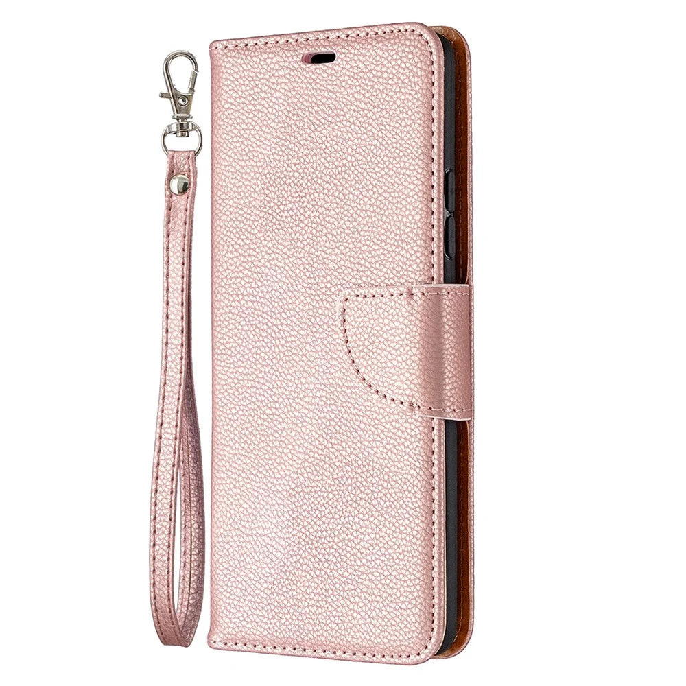 Plain Litchi Skin Stand Leather Wallet Phone Cover Shell for Samsung Galaxy A42 5G - Rose Gold - 2