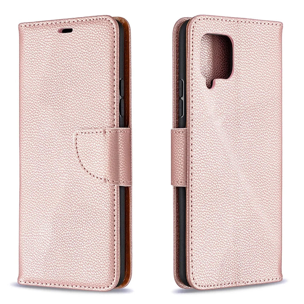 Plain Litchi Skin Stand Leather Wallet Phone Cover Shell for Samsung Galaxy A42 5G - Rose Gold - 4